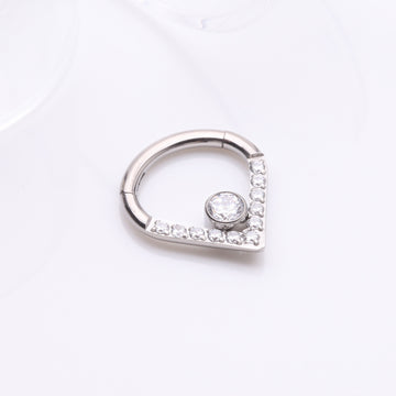 Detail View 1 of Implant Grade Titanium Sparkle Lined Center Gem Clicker Hoop Ring-Clear Gem